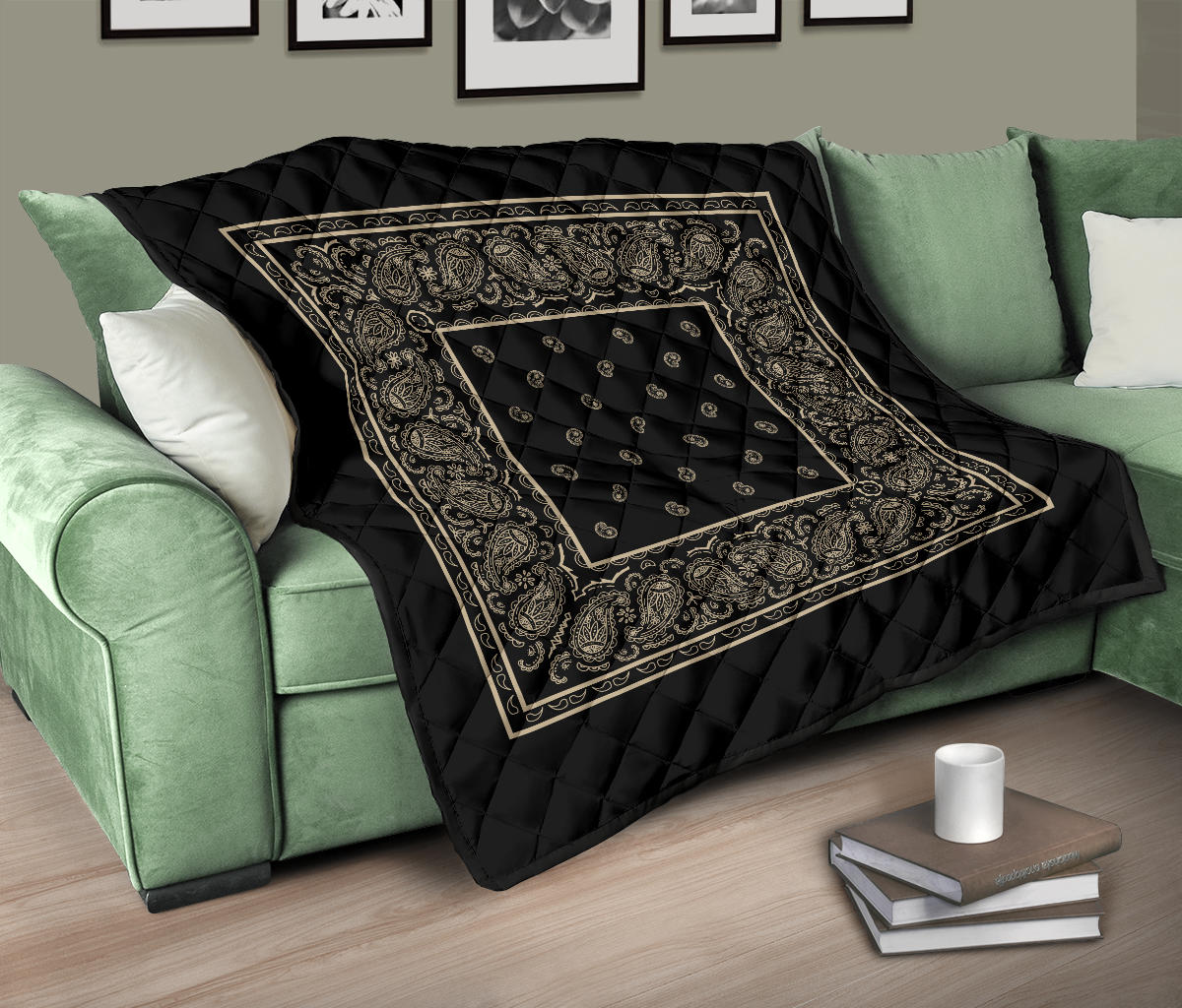 Black and Khaki Bandana throw Quilts