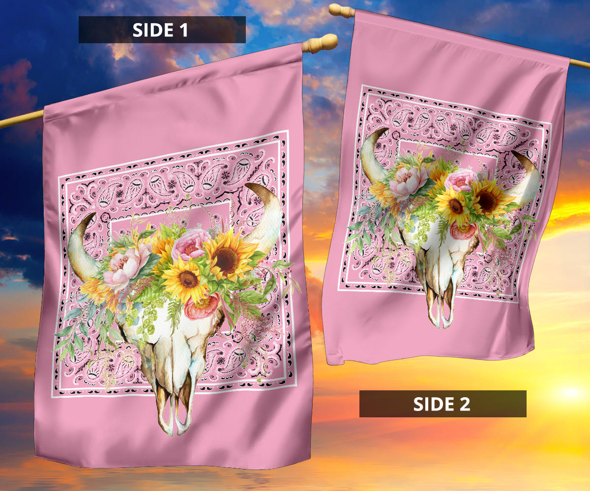 Pretty Pink Bandana Cow Skull Home and Garden Flags