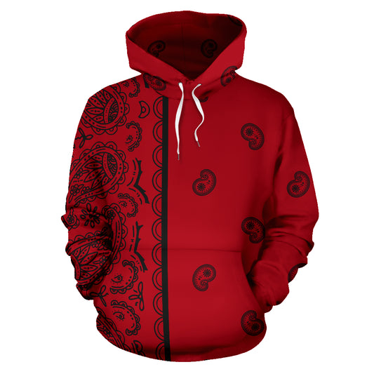 red and black bandana hoodie front view