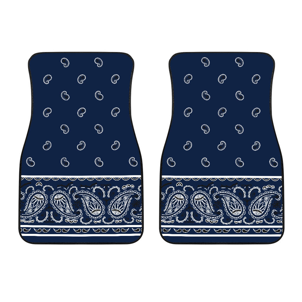 Dual Navy Blue Bandana Car Floor Mats - Fancy