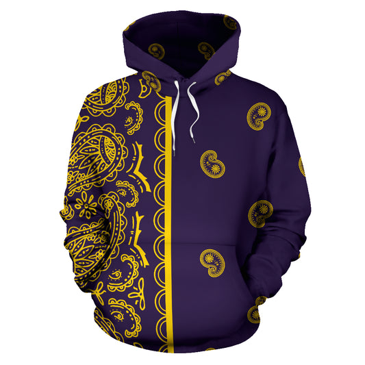 Asymmetrical Purple and Yellow Bandana Pullover Hoodie