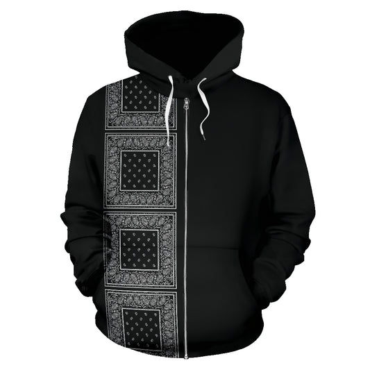 black bandana zip u hoodie front view