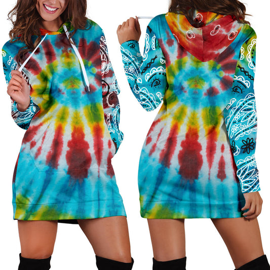 Front and Back Tie Dye Bandana Hoodie Dress
