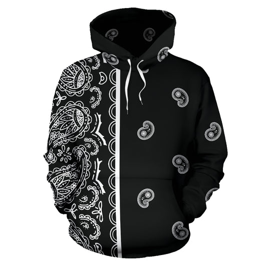 black bandana pullover hoodie front view