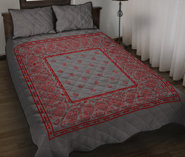 Gray and Red Bandana Bed Quilts The Bandana Blanket Company
