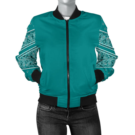 Women's Teal on Teal Bandana Sleeved Bomber Jacket