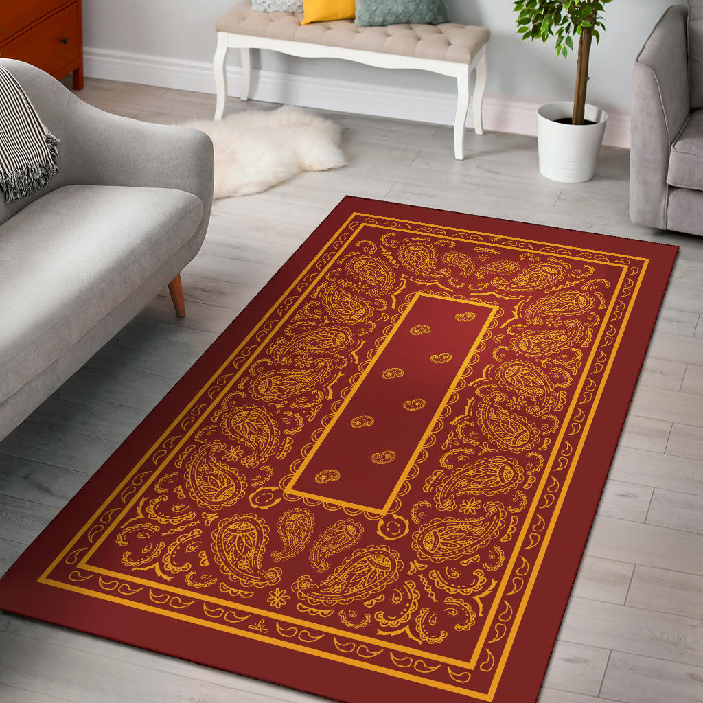 red and gold throw rug