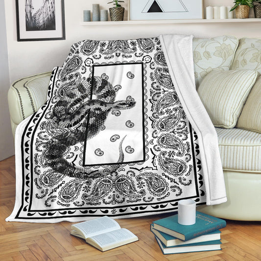 white bandana blanket with snake art