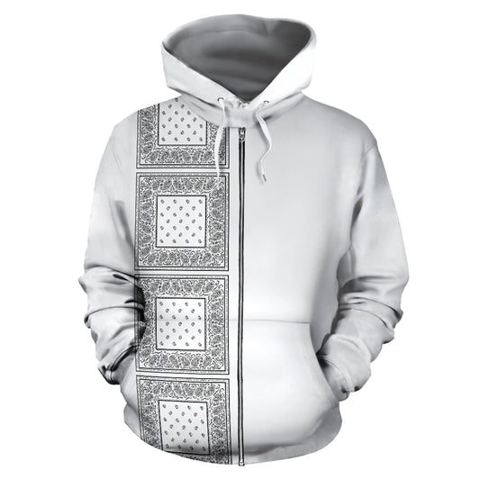 white bandana zip up hoodie front view
