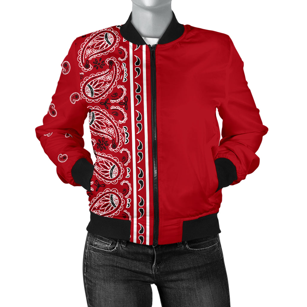 Asymmetrical Classic Red Bandana Women's Bomber Jacket