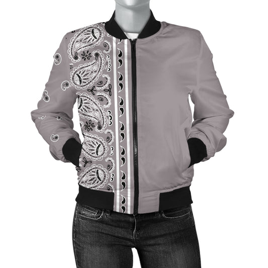 Asymmetrical Classic Gray Bandana Women's Bomber Jacket