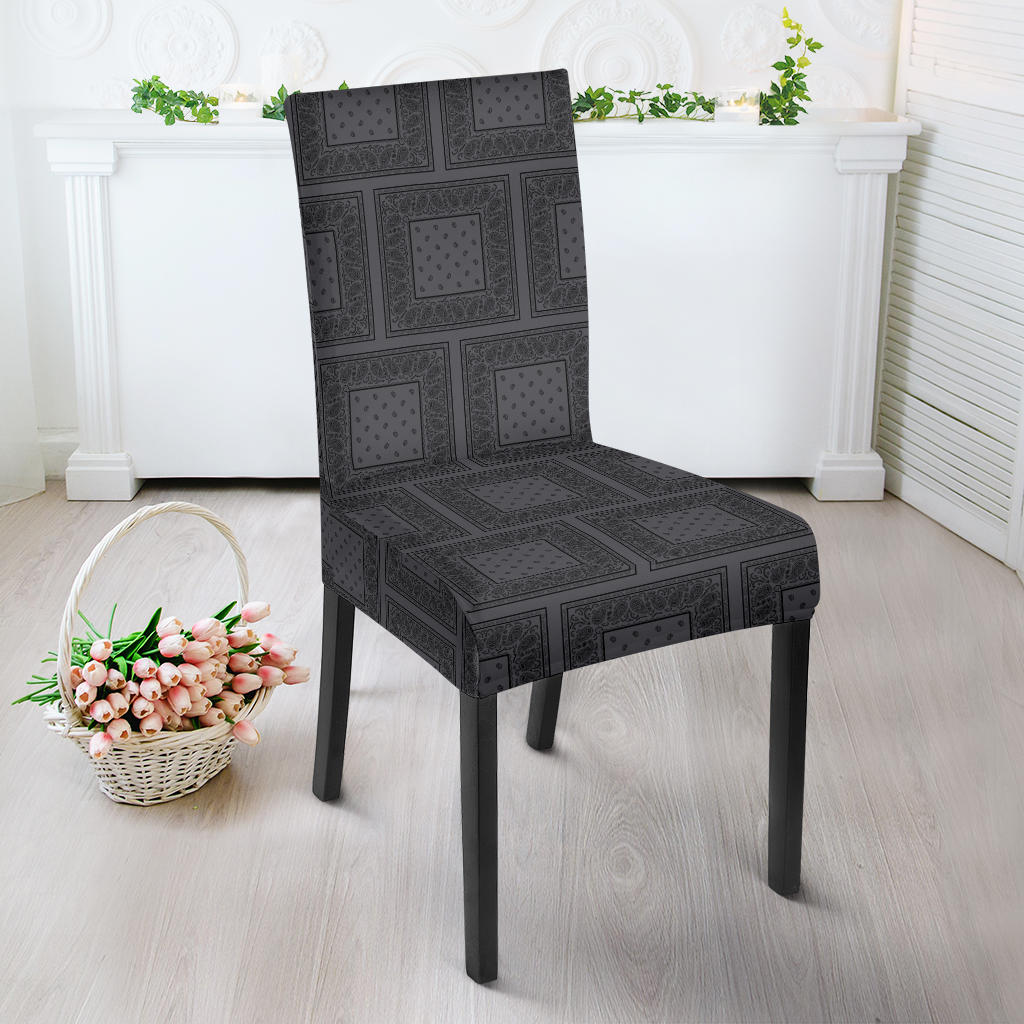 Gray and Black Bandana Dining Chair Covers