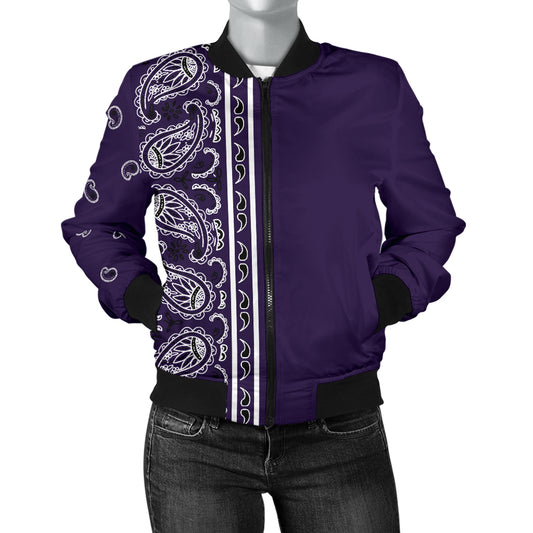 Asymmetrical Royal Purple Bandana Women's Bomber Jacket
