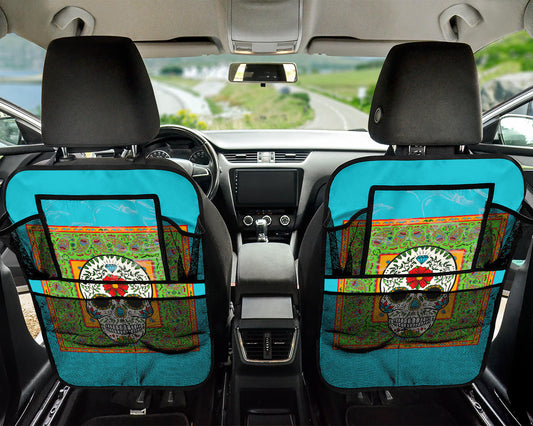 Festive Sugar Skull Bandana Back Seat Organizers