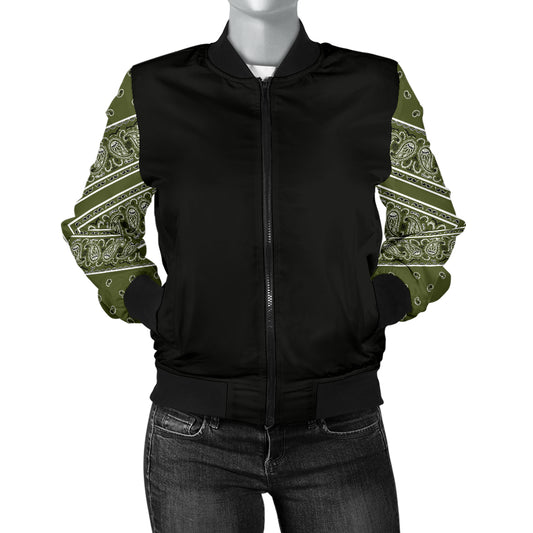 Women's Army Green Bandana Sleeved Bomber Jacket