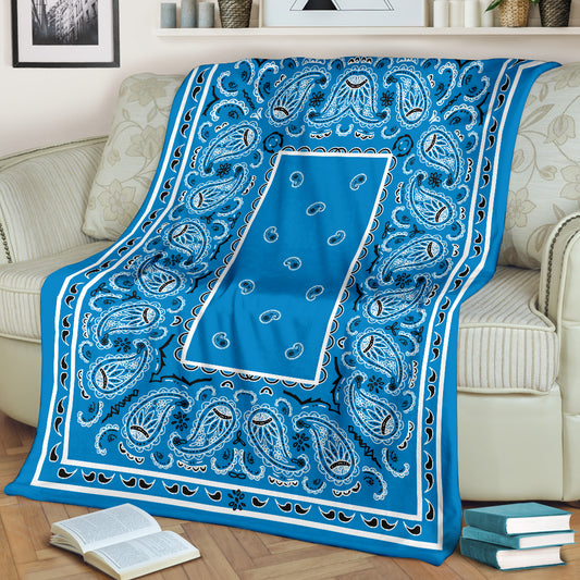 Sky Blue Bandana Fleece Throw Blanket