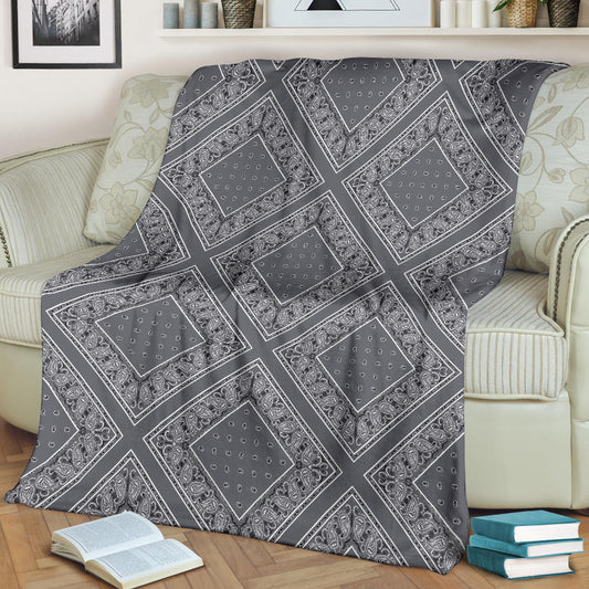 Ultra Plush Classic Gray Bandana Diamond Throw Blanket