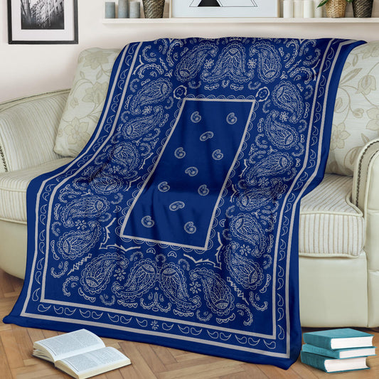 Blue and Gray Bandana Throw Blankets