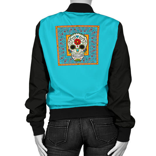 Women's Festive Sugar Skull Bandana Bomber Jacket