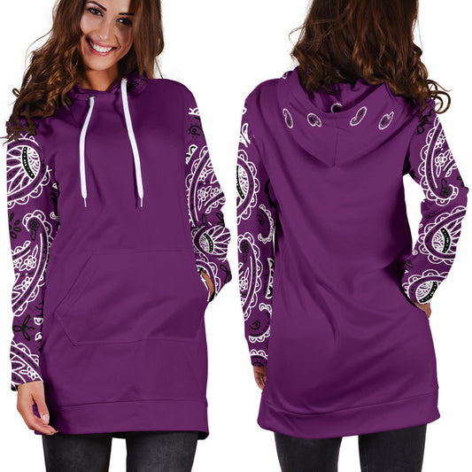 Front and Back Wild Plum Bandana Hoodie Dress