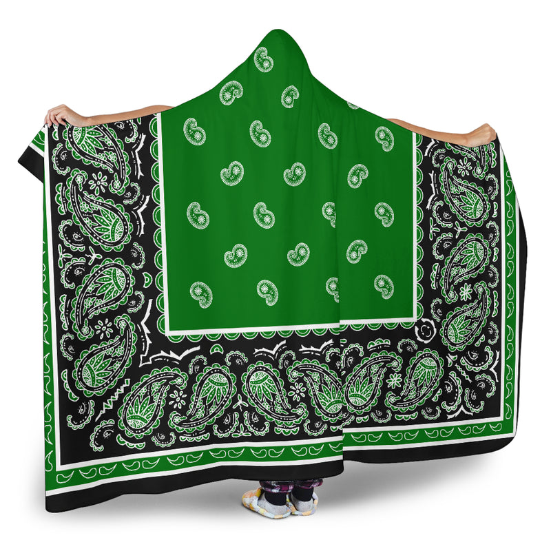 Green and Black Hooded Sherpa Blanket