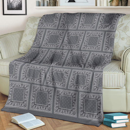 Ultra Plush Classic Gray Bandana Patch Throw Blanket