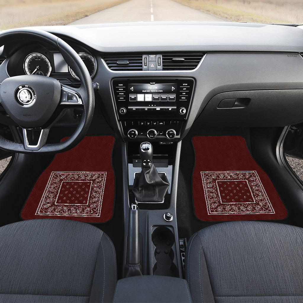 Burgundy bandana auto floor mat for car shows