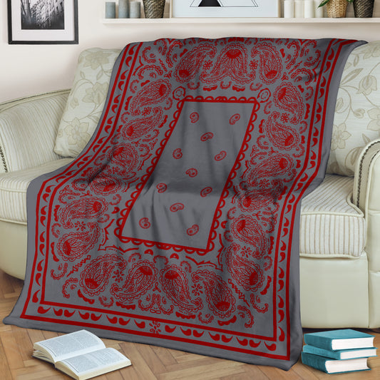 Gray with Red Bandana Throw Blanket
