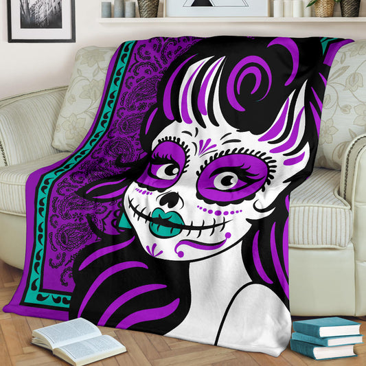 Ultra Plush Purple Bandana Calavera Fleece Blanket