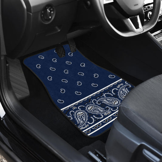 Dual Navy Blue Bandana Car Floor Mats - Fancy