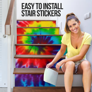 Retro Tie Dye Spiral Bandana Stair Stickers 6 Steps
