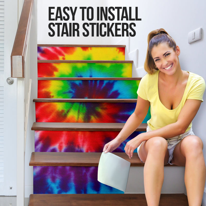 Retro Tie Dye Spiral Bandana Stair Stickers 6 Steps
