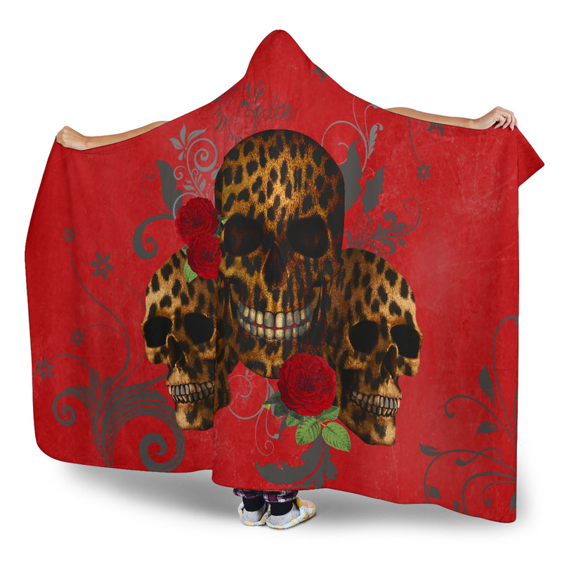 Ultimate Fire Red Hooded Blanket with Skulls