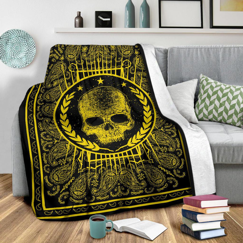 Black Gold Bandana with Skull Fleece Blanket
