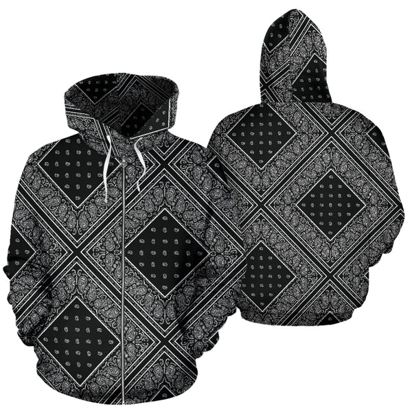 Black Bandana Patch Zip Up Hoodie The Bandana Blanket Company