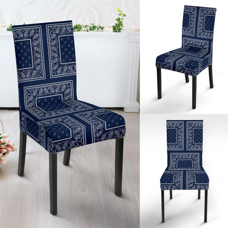 Navy Blue Bandana Dining Chair Covers - 4 Patterns