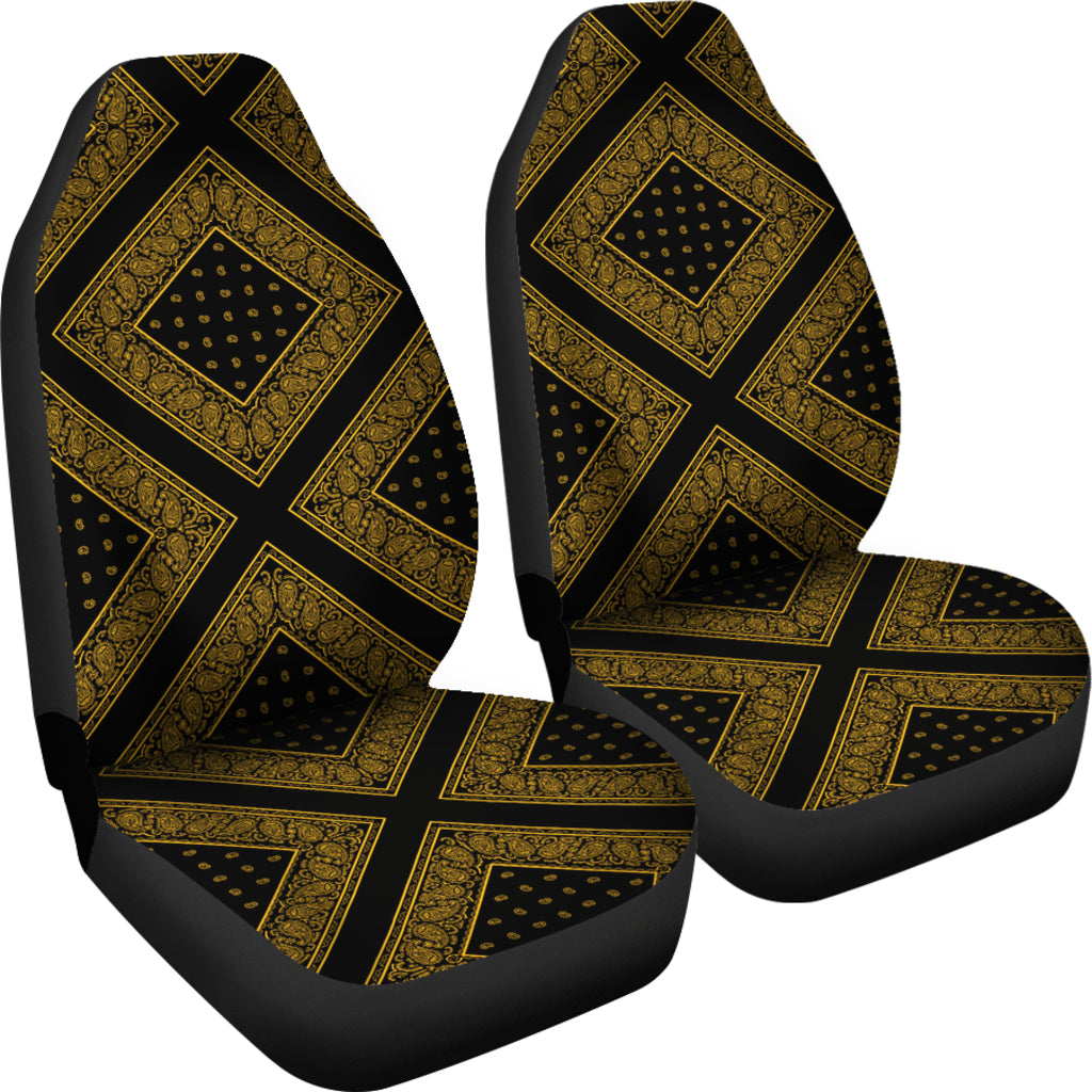 Black Gold Bandana Car Seat Covers - Diamond