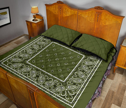 Quilt Set - Army Green Bandana Quilts w/Shams