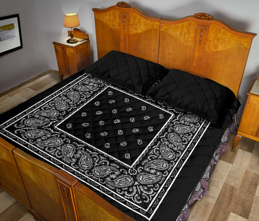 Quilt Set - Black Bandana Bed Quilts w/Shams