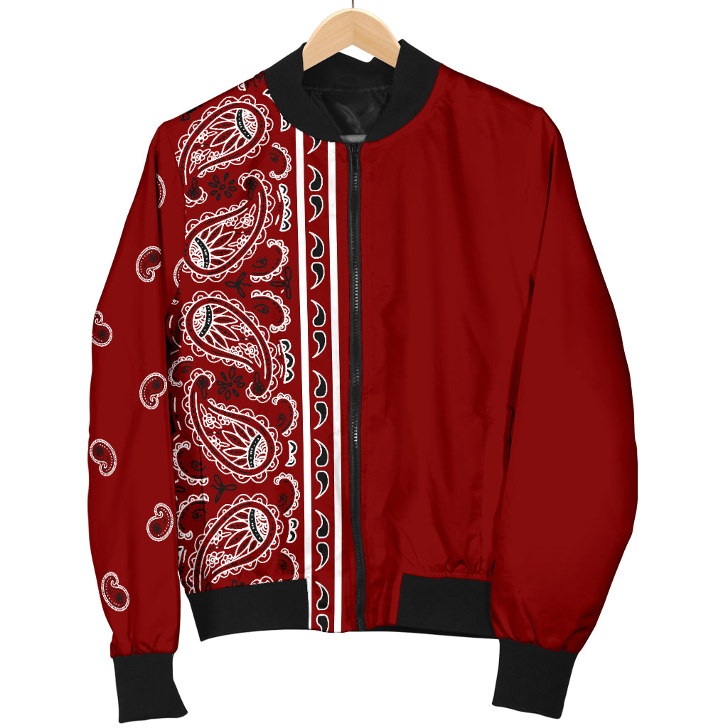 Asymmetrical Maroon Red Bandana Women's Bomber Jacket