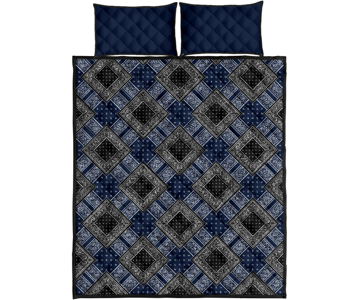 Quilt Set - Blue and Black Bandana DB Quilt w/Shams