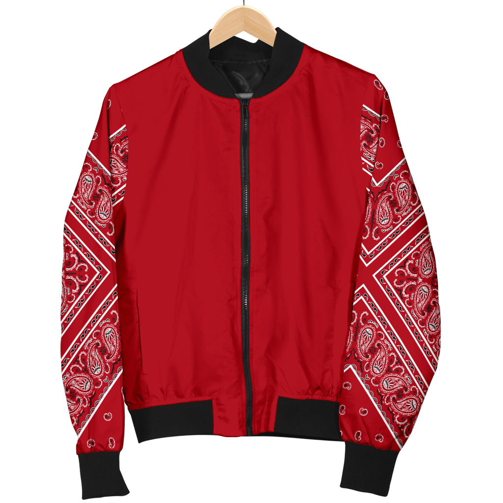 Women's Classic Red on Red Bandana Sleeved Bomber Jacket