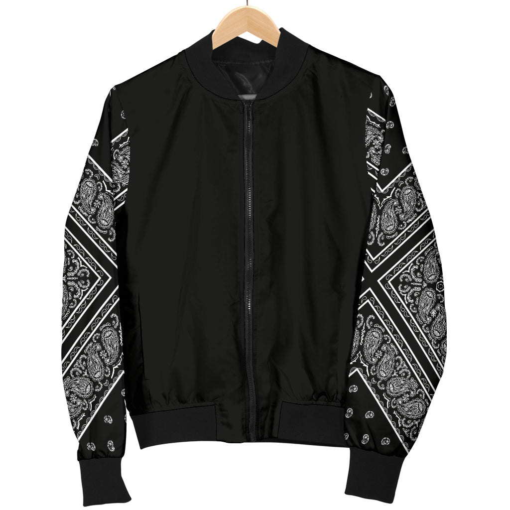 Women's Black Bandana Sleeved Bomber Jacket