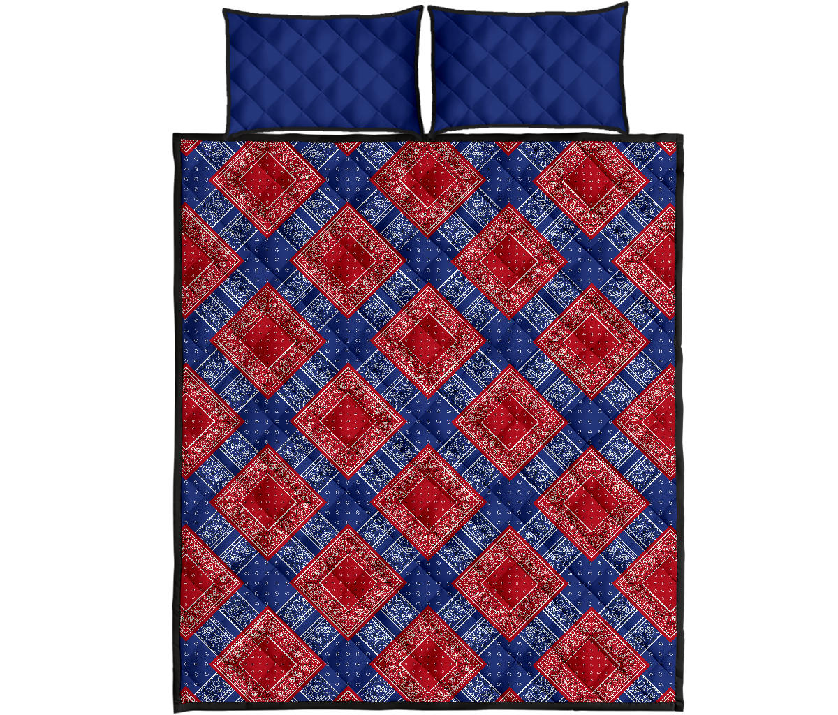 Quilt Set - Blue and Red Bandana DB Quilt w/Shams
