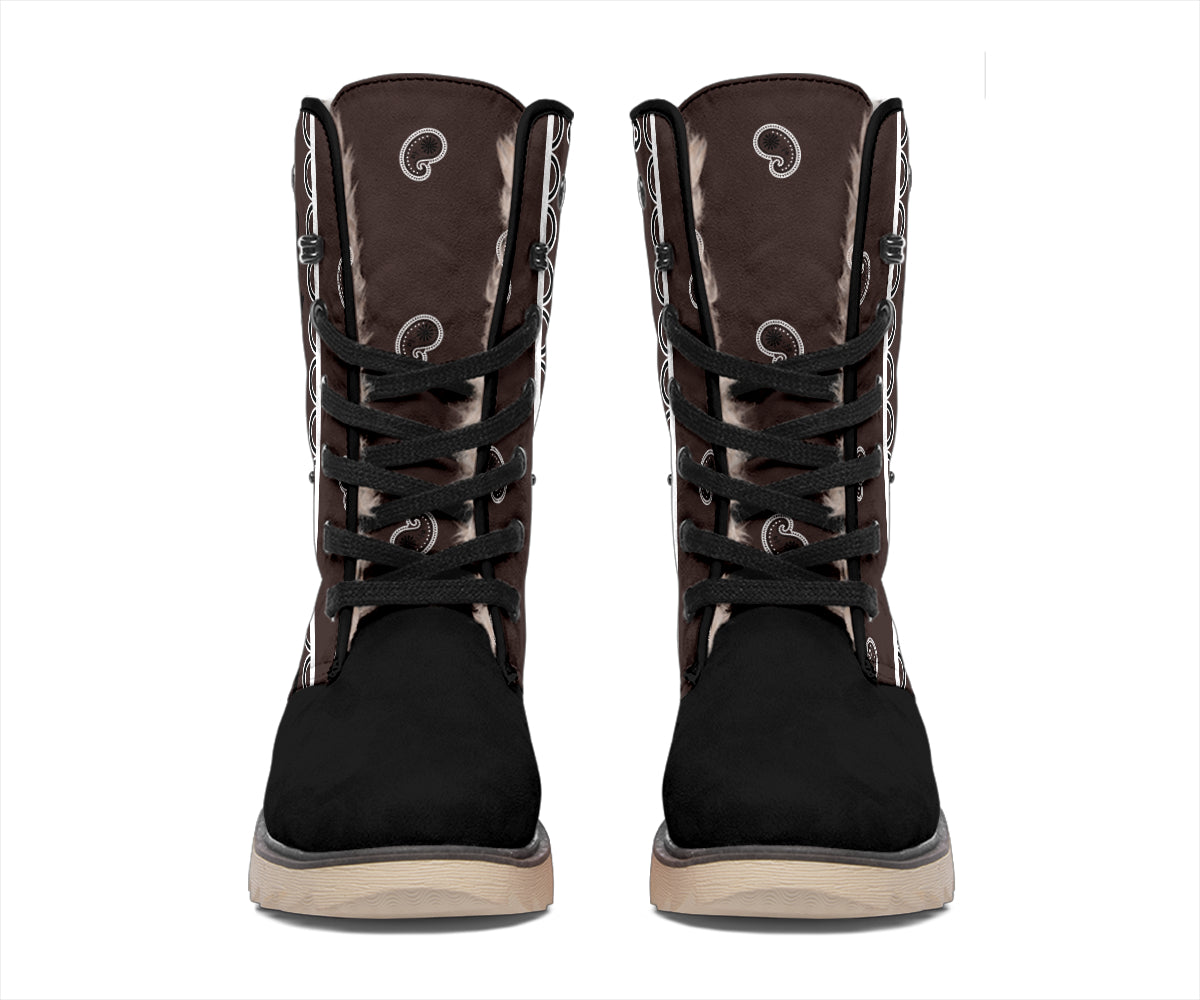 Coffee Brown Bandana Women's Winter Boots