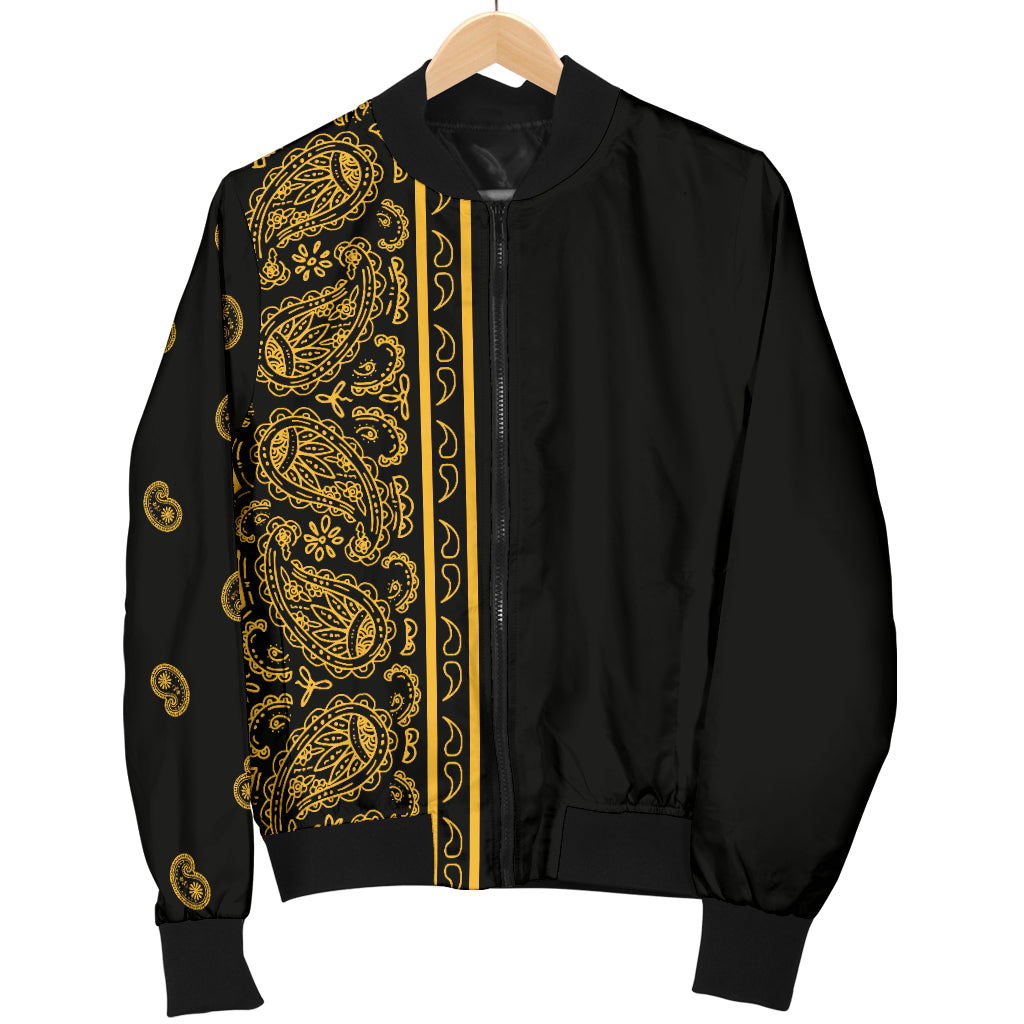 Asymmetrical Black Gold Bandana Men's Bomber Jacket