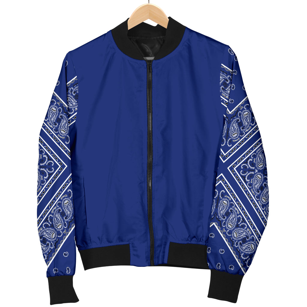Women's Royal Blue on Blue Bandana Sleeved Bomber Jacket