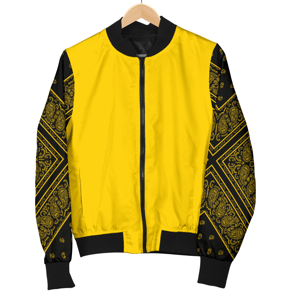 Men's Gold and Black Bandana Sleeved Bomber Jacket