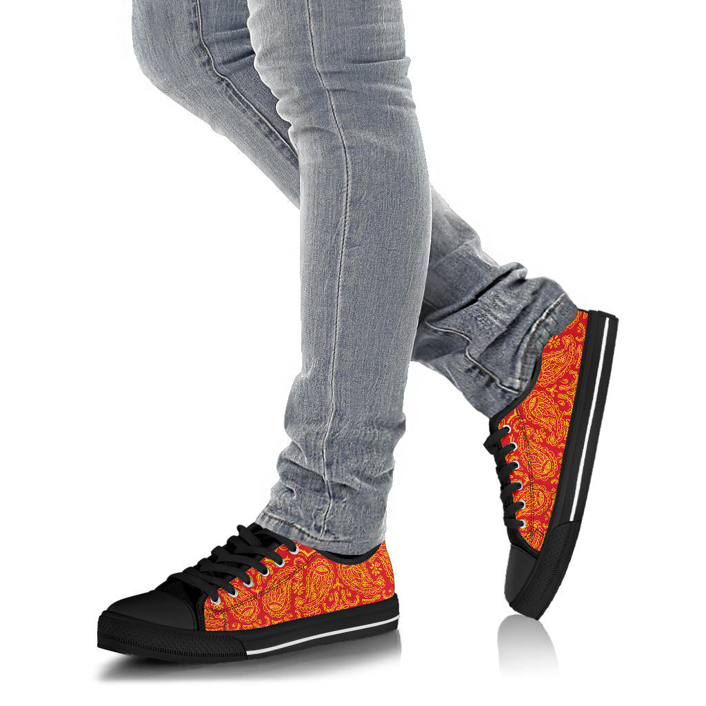 Canvas Low Top Sneakers - Red and Gold Bandana Style