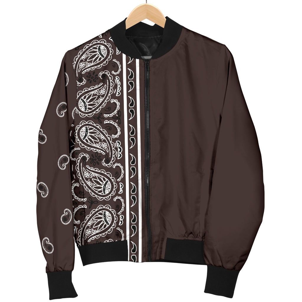 Asymmetrical Coffee Brown Bandana Women's Bomber Jacket